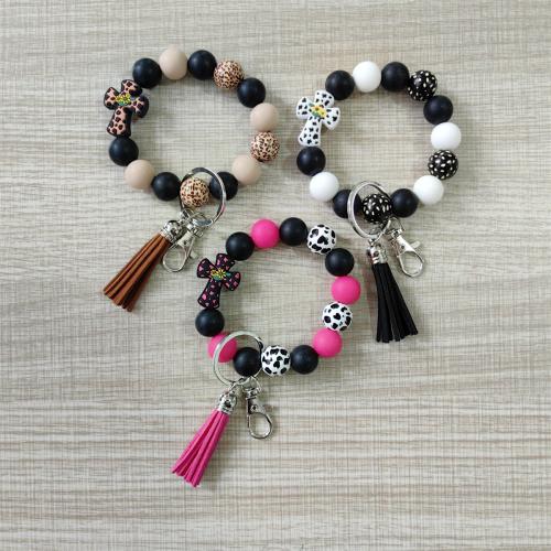 Silikon Breloki, ze PU & Drewno & Stop cynku, Ręcznie robione, biżuteria moda & dla obu płci & różne style do wyboru, key clasp length 150-200mm, sprzedane przez PC