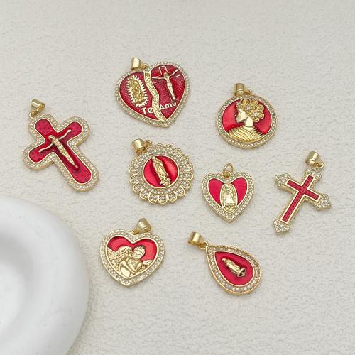 Bijoux pendentifs en laiton, Placage, DIY & pavé de micro zircon & émail, plus de couleurs à choisir, protéger l'environnement, sans nickel, plomb et cadmium, 6PC/sac, Vendu par sac