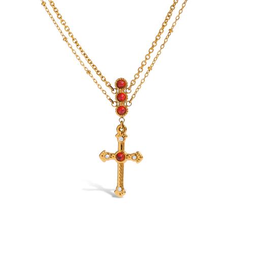 Stainless Steel Jewelry Necklace 304 Stainless Steel with Red Turquoise plated fashion jewelry & for woman & with rhinestone golden Sold By PC