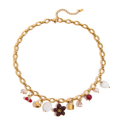 Nerezová ocel šperky náhrdelník, 304 Stainless Steel, s Pryskyřice & Plastové Pearl, módní šperky & různé styly pro výběr & pro ženy, zlatý, Prodáno By PC