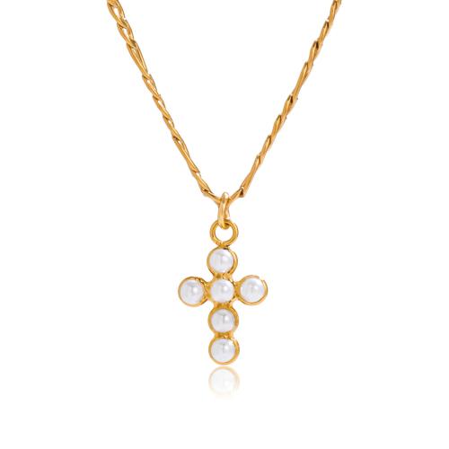 Nerezová ocel šperky náhrdelník, 304 Stainless Steel, s Plastové Pearl, módní šperky & různé styly pro výběr & pro ženy, zlatý, Prodáno By PC