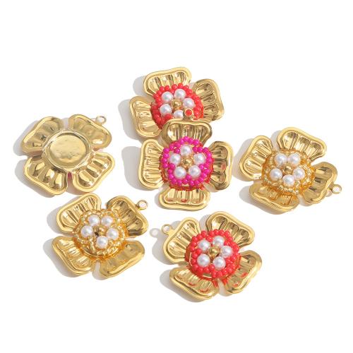 Nerezová ocel Šperky Přívěsky, 304 Stainless Steel, s Umělá hmota & Plastové Pearl, Květina, barva pozlacený, DIY, více barev na výběr, Prodáno By PC