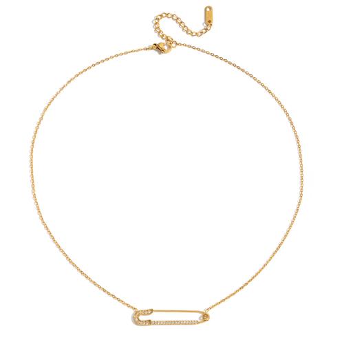 Nerezová ocel šperky náhrdelník, 304 Stainless Steel, různé styly pro výběr & pro ženy & s drahokamu, zlatý, Prodáno By PC