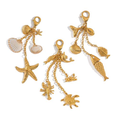 Llaveros, acero inoxidable 304, con Nácar Trompeta, chapado, Bricolaje & diferentes estilos para la opción, dorado, Vendido por UD