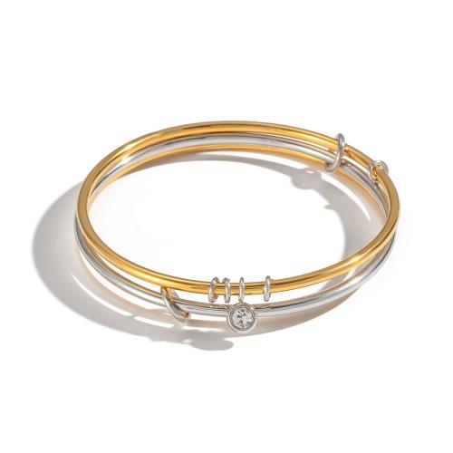 Bracelet en acier inoxydable, Acier inoxydable 304, Placage, trois couches & pavé de micro zircon & pour femme & deux tons, Vendu par PC