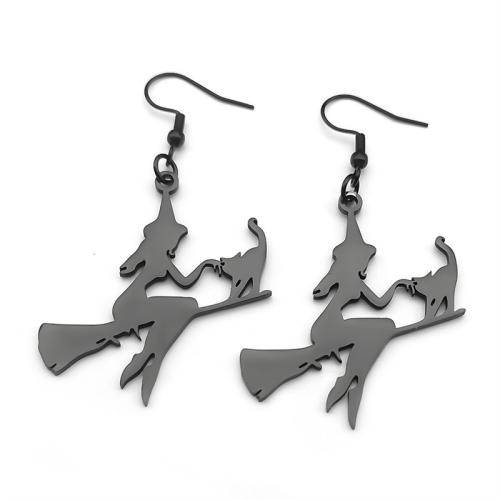 Edelstahl Tropfen Ohrring, 304 Edelstahl, plattiert, Design für Halloween & für Frau & hohl, schwarz, verkauft von Paar