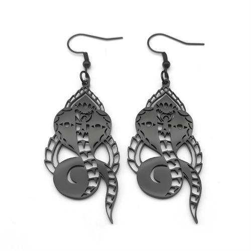 Edelstahl Tropfen Ohrring, 304 Edelstahl, Schlange, plattiert, Modeschmuck & für Frau & hohl, schwarz, verkauft von Paar