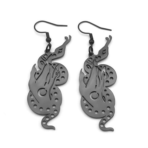 Edelstahl Tropfen Ohrring, 304 Edelstahl, Schlange, plattiert, Modeschmuck & für Frau & hohl, schwarz, verkauft von Paar