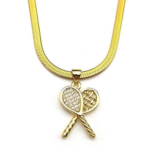 Collier en laiton cubique Zircon Micro Pave, Plaqué d'or, pavé de micro zircon & pour femme & creux, Vendu par PC