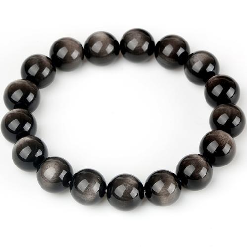 Bracelets de pierres précieuses, Argent-Obsidienne, bijoux de mode, couleurs mélangées, Longueur 19 cm, Vendu par PC