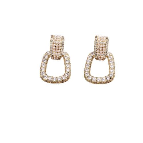 Boucles d'oreilles en laiton zircon cubique pavent, avec Seedbead, Plaqué d'or, bijoux de mode & pavé de micro zircon & pour femme, Vendu par paire