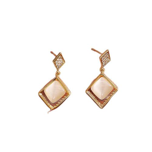 Boucles d'oreilles en laiton zircon cubique pavent, avec Oeil de chat, Plaqué d'or, bijoux de mode & pavé de micro zircon & pour femme, Vendu par paire