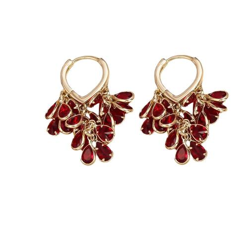 Boucles d'oreilles pendantes en laiton, avec zircon cubique, Plaqué d'or, bijoux de mode & pour femme, rouge, Vendu par paire