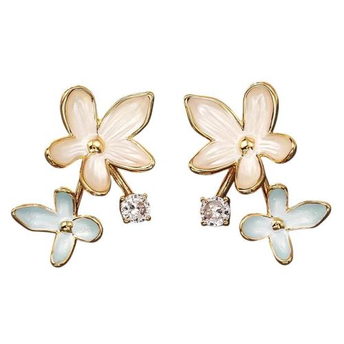 Boucles d'oreilles en laiton zircon cubique pavent, fleur, Placage, bijoux de mode & pavé de micro zircon & pour femme & émail, plus de couleurs à choisir, Vendu par paire