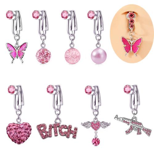 Zink Alloy belly ring, med Plast Pearl, plated, 8 stycken & olika stilar för val & för kvinna & emalj & med strass, belly ring length 30-40mm, Säljs av Ställ