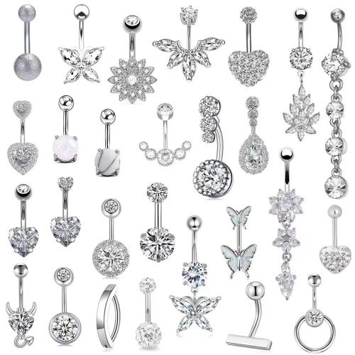 304 acciaio inox anello per pancia, lucido, unisex & stili diversi per la scelta & Micro spianare cubic zirconia, belly ring rod size 1.6x10mm, Venduto da PC