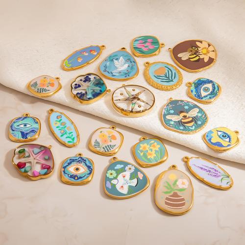 Stainless Steel Pendants 304 Stainless Steel with Abalone Shell gold color plated DIY & epoxy gel & enamel Sold By PC