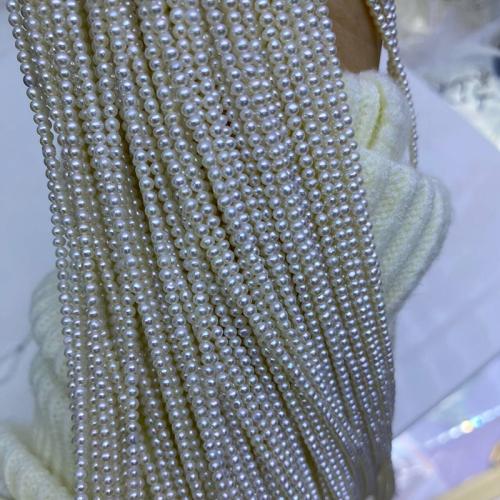 Naturliga sötvattenspärla lösa pärlor, Freshwater Pearl, Något rund, DIY, vit, 2-2.5mm, Såld Per 40 cm Strand