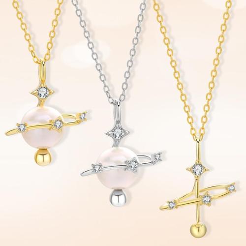 925 Sterling Silver Pärlhalsband, med Freshwater Pearl, Barock, guldfärg pläterade, mode smycken & micro bana cubic zirconia, fler färger för val, Säljs av PC