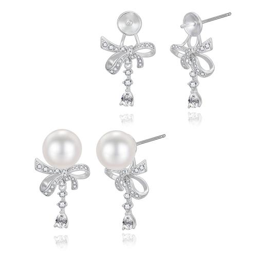 925 Sterling Silver Drop & Dangle Örhängen, med Shell Pearl, guldfärg pläterade, mode smycken & micro bana cubic zirconia, silver, Säljs av PC