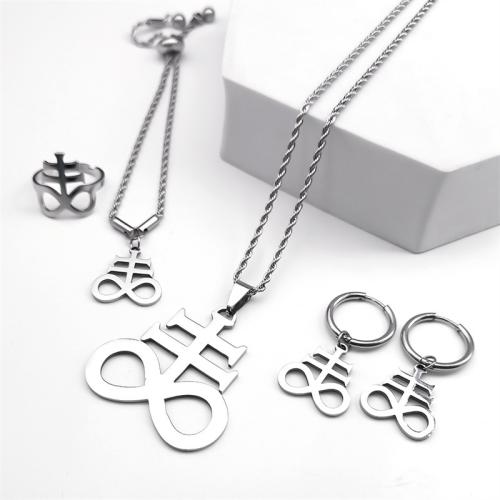 Stainless Steel smycken Ställer, finger ring & armband & örhänge & halsband, 304 rostfritt stål, plated, 4 stycken & för kvinna & ihålig, silver, Säljs av Ställ