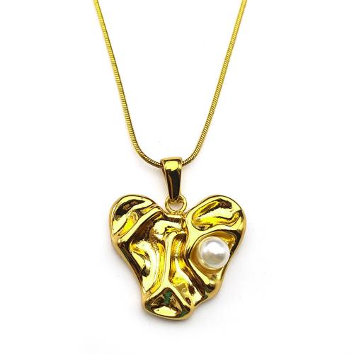 Nerezová ocel šperky náhrdelník, 304 Stainless Steel, s Plastové Pearl, módní šperky & pro ženy, zlatý, Prodáno By PC