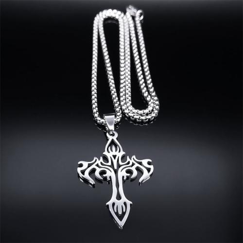 Nerezová ocel šperky náhrdelník, 304 Stainless Steel, lesklý, módní šperky & pro muže & dutý, stříbro, Prodáno By PC