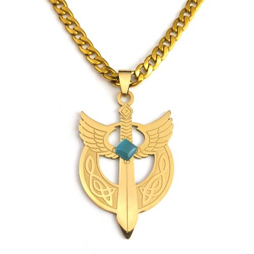 Nerezová ocel šperky náhrdelník, 304 Stainless Steel, s Kočky Eye, módní šperky & pro muže & dutý, zlatý, Prodáno By PC