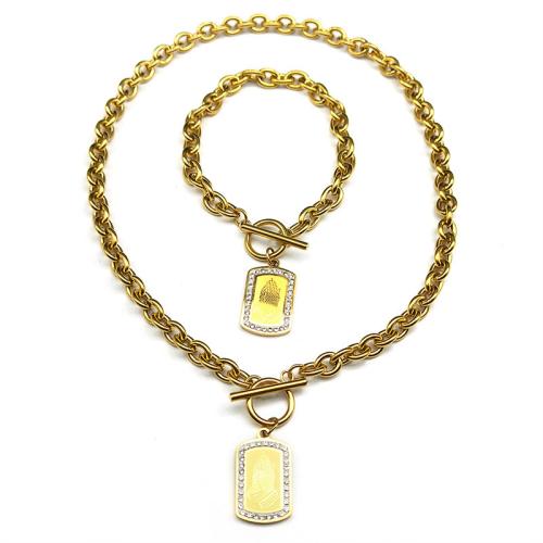 Rhinestone Edelstahl Schmuck Set, Armband & Halskette, 304 Edelstahl, plattiert, 2 Stück & für Frau & mit Strass, keine, verkauft von setzen