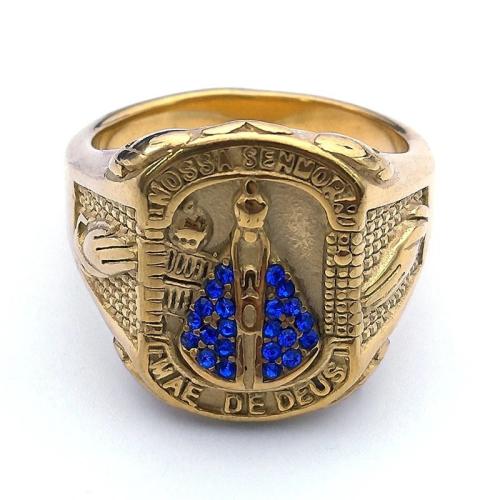 Rhinestone-Edelstahl -Finger-Ring, 304 Edelstahl, plattiert, verschiedene Größen vorhanden & für den Menschen & mit Strass, goldfarben, verkauft von PC