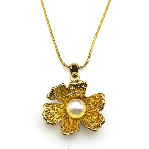 Nerezová ocel šperky náhrdelník, 304 Stainless Steel, s Plastové Pearl, 18K pozlacené, módní šperky & pro ženy, Prodáno By PC