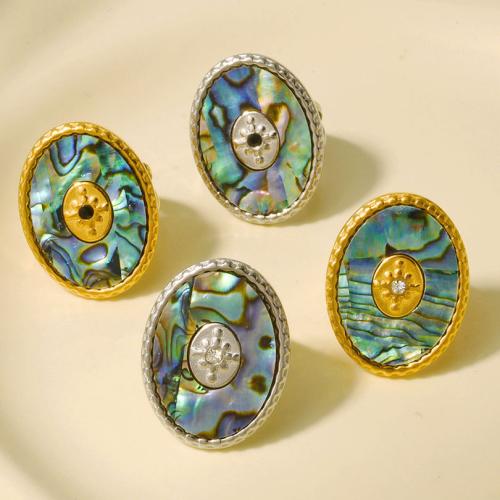 Pierścień z muszlą, Stal nierdzewna 304, Powlekane, biżuteria moda & z kamieniem, dostępnych więcej kolorów, 26mm, sprzedane przez PC