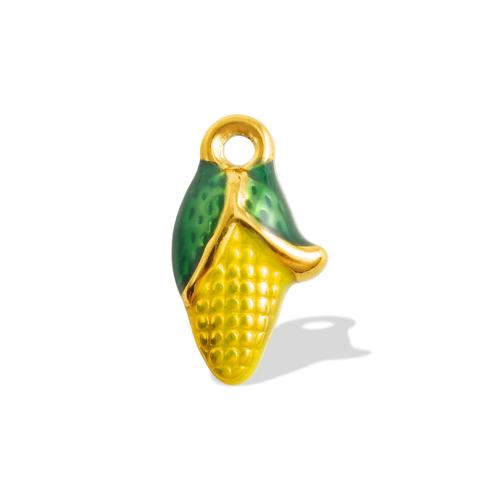 Nerezová ocel Šperky Přívěsky, 304 Stainless Steel, Kukuřice, barva pozlacený, DIY & smalt, smíšené barvy, 10PC/Bag, Prodáno By Bag