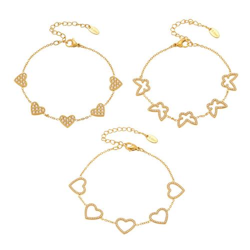 Bracelet d'acier titane, Placage, bijoux de mode & styles différents pour le choix & pavé de micro zircon & pour femme, doré, Vendu par PC