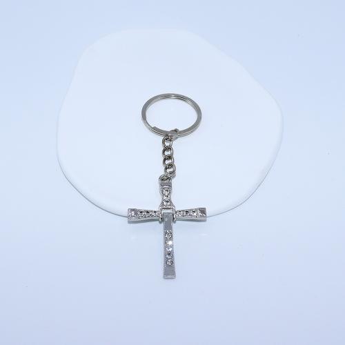 Llaveros, aleación de zinc, chapado en color dorado, Joyería & con diamantes de imitación, plateado, Vendido por UD