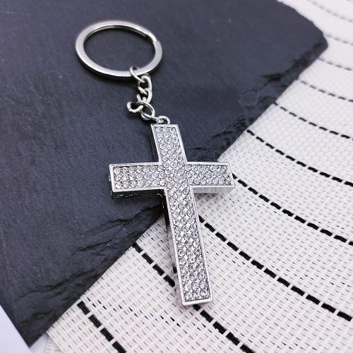 Llaveros, aleación de zinc, Cruces, chapado en color dorado, Joyería, plata-gris, Vendido por UD