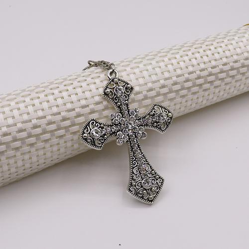 Llaveros, aleación de zinc, chapado en color dorado, Joyería & micro arcilla de zirconia cúbica, plateado, Vendido por UD