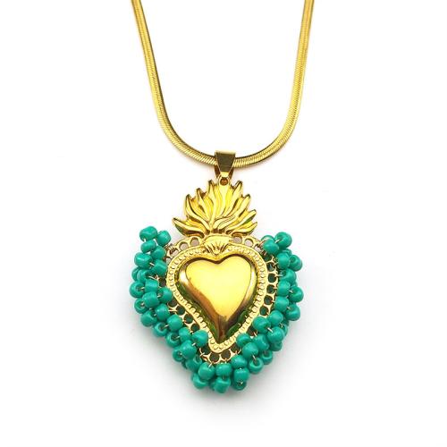 Nerezová ocel šperky náhrdelník, 304 Stainless Steel, s Skleněné korálky, barva pozlacený, módní šperky & pro ženy, více barev na výběr, Prodáno By PC