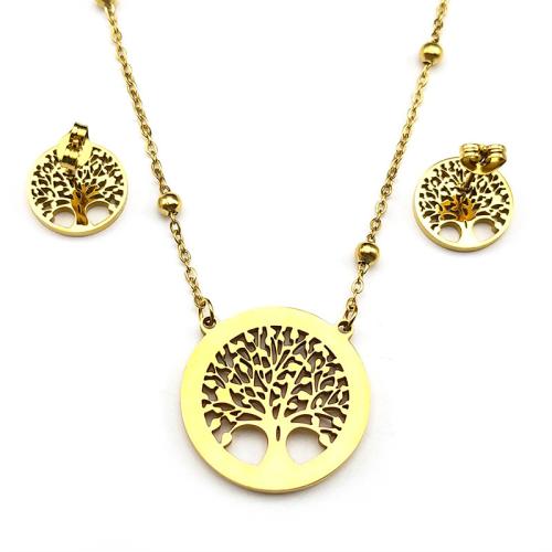 Rhinestone nerūdijančio plieno juvelyrikos rinkinys, Stud auskarai & karoliai, 304 Nerūdijantis plienas, Turas, padengtą, 2 vnt. & moters & su Kalnų krištolas & tuščiaviduris, aukso, Pardavė nustatyti