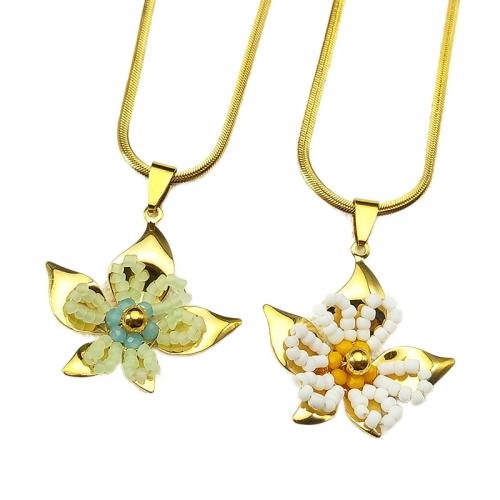 Nerezová ocel šperky náhrdelník, 304 Stainless Steel, s Skleněné korálky, 18K pozlacené, módní šperky & pro ženy, více barev na výběr, Prodáno By PC