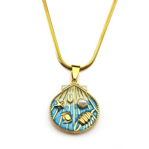 Nerezová ocel šperky náhrdelník, 304 Stainless Steel, s Sklo Pearl, barva pozlacený, módní šperky & pro ženy & smalt, více barev na výběr, Prodáno By PC