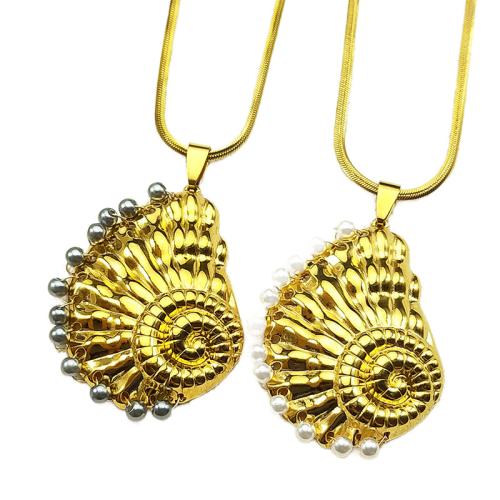 Nerezová ocel šperky náhrdelník, 304 Stainless Steel, s Plastové Pearl, barva pozlacený, módní šperky & pro ženy, více barev na výběr, Prodáno By PC