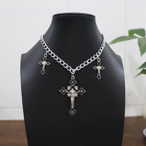 Zink Alloy tröja kedja halsband, Cross, guldfärg pläterade, mode smycken & emalj, fler färger för val, Säljs av PC