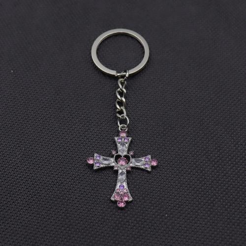 Llaveros, aleación de zinc, Cruces, chapado en color dorado, Joyería & con diamantes de imitación, más colores para la opción, Vendido por UD