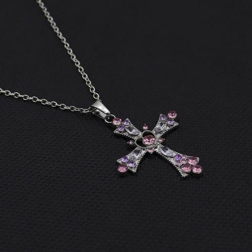 Zink Alloy tröja kedja halsband, Cross, guldfärg pläterade, mode smycken & med strass, fler färger för val, Säljs av PC