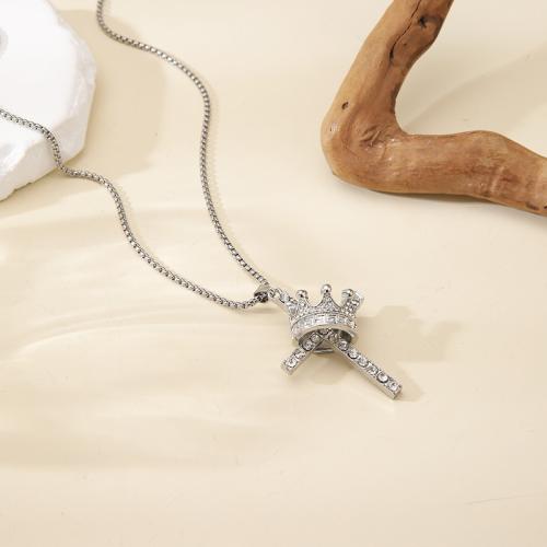 Zink Alloy tröja kedja halsband, Cross, guldfärg pläterade, mode smycken & med strass, fler färger för val, Säljs av PC