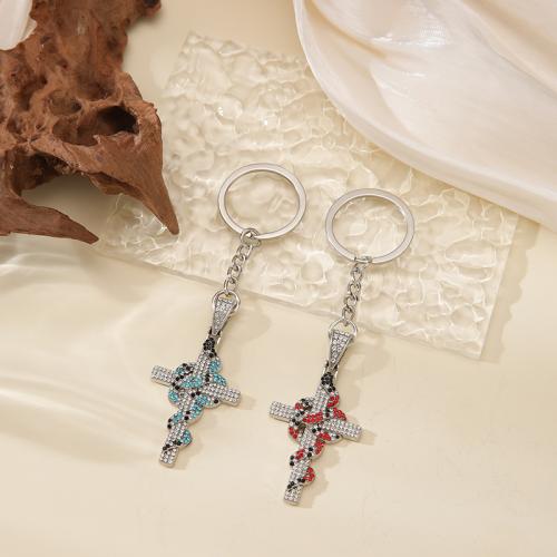 Llaveros, aleación de zinc, Cruces, chapado en color dorado, Joyería & con diamantes de imitación, más colores para la opción, Vendido por UD