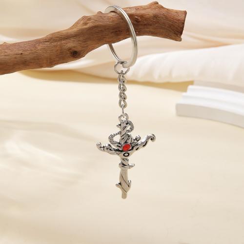 Llaveros, aleación de zinc, con Rubí, Cruces, chapado en color dorado, Joyería, más colores para la opción, Vendido por UD