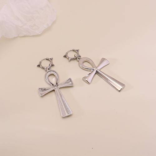 Boucles d'oreilles en alliage de zinc, croix, Placage de couleur d'or, bijoux de mode, argent, Vendu par paire