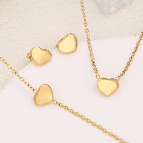 Stainless Steel smycken Ställer, Stud Örhänge & armband & halsband, 304 rostfritt stål, plated, tre stycken & mode smycken & för kvinna, fler färger för val, Säljs av Ställ